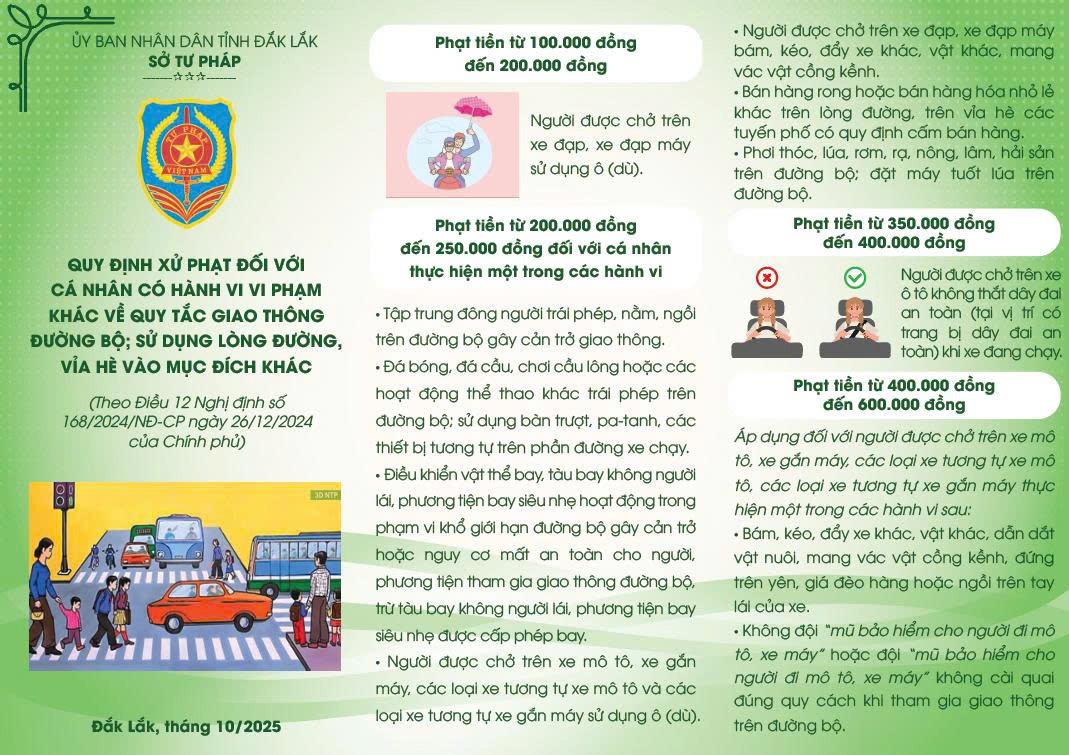 Quy định xử phạt đối với cá nhân có hành vi vi phạm khác về quy tắc giao thông đường bộ; sử dụng lòng đường, vỉa hè vào mục đích khác